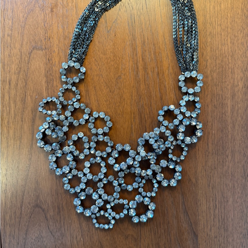 Vera Wang Silver Bib Necklace with Intricate Circle Design